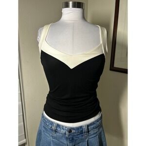 Vintage Express Black Cream Colorblock Sweetheart Neck Strappy Back Tank Top
